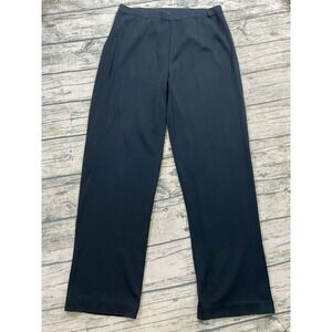 Ming Wang Pants Black Acrylic Size L Pull-On Straight-Leg Stretch Career Classic